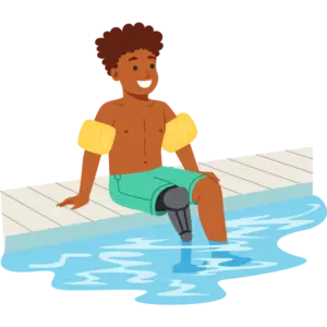 enfant handicapé au bord d'une piscine